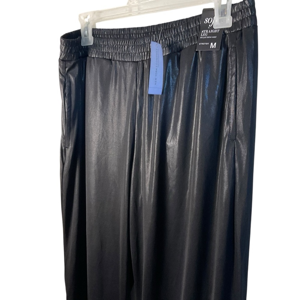 NY&C Black Shiny Soft Pants Straight Leg Stretch Size M NWT - Picture 3 of 10